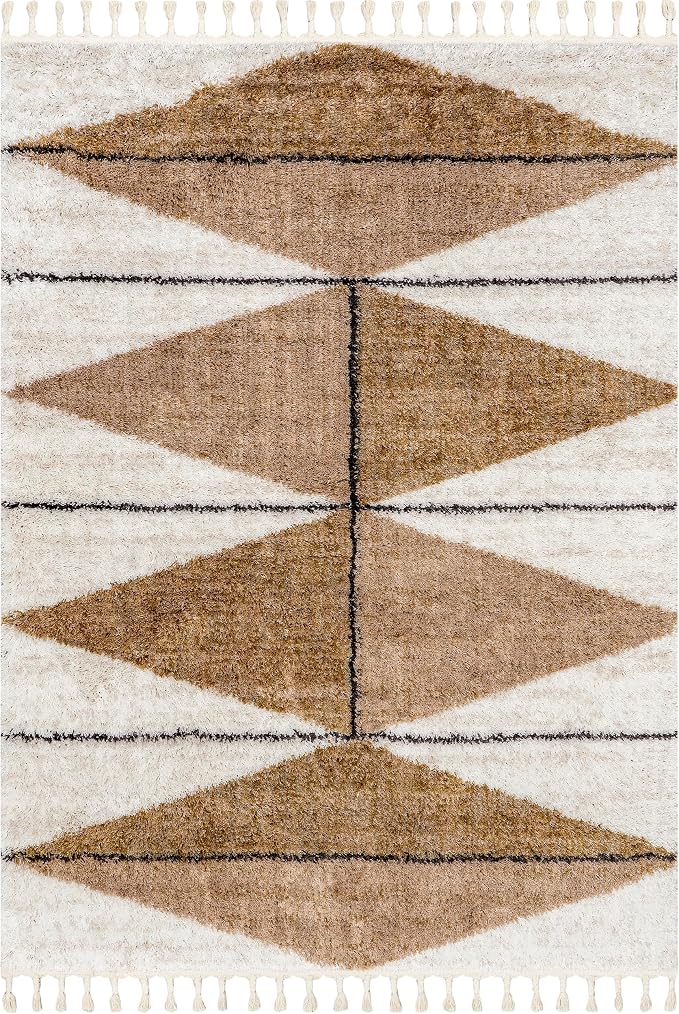 nuLOOM Kali Light Brown Diamond Power Loomed Area Rug, 9' x 12' | Nuloom Kali Diamond 9' x 12' Shag Area Rug for Living Room Bedroom Dining Room Nursery, Light Brown