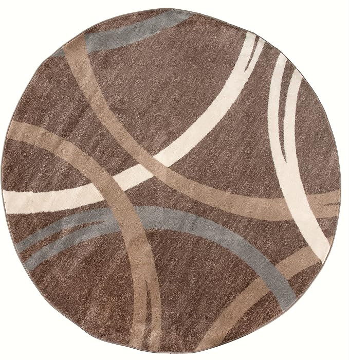 Rugshop Wavy Circles Modern Jute Backing Living Room Round Rug Brown 8' | Round, Bedroom, Dining Room, Home Office, Kitchen, Entryway, Hallway, Nursery, Kids Room, Guest Room, High Traffic Area