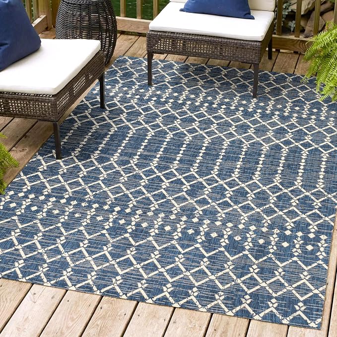 JONATHAN Y Moroccan Geometric Indoor Outdoor Area Rug 10X14 Navy/Beige, Ourika Textured Weave for Backyard, Patio, Porch, Easy-Cleaning, High Traffic, Pet-Friendly, Non-Shedding (SMB108K-14)