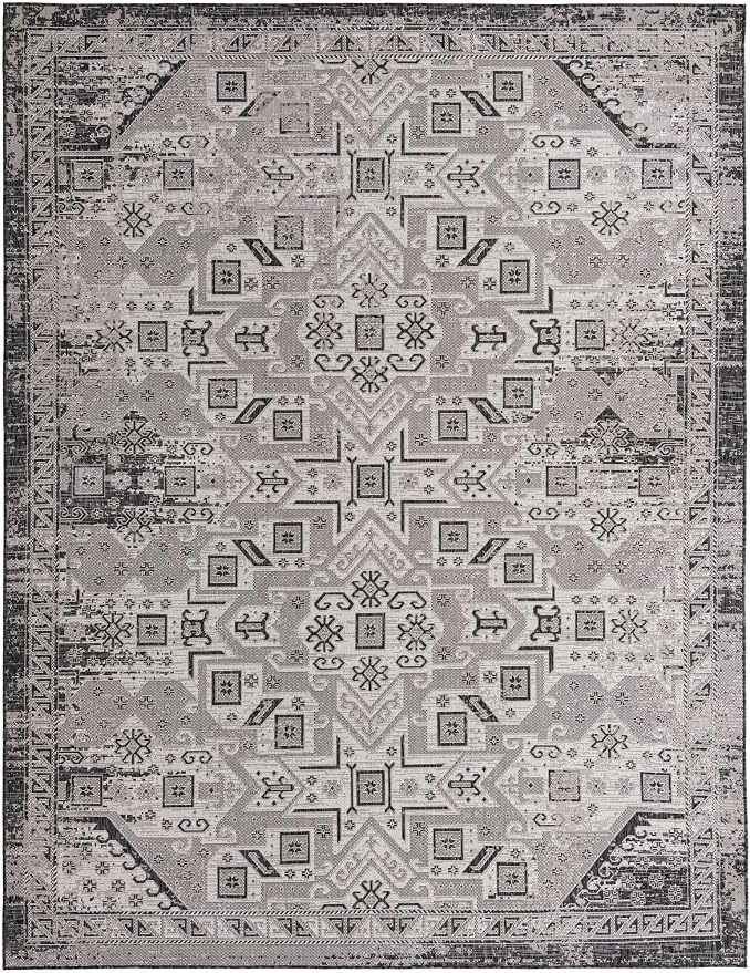 Unique Loom Outdoor Aztec Collection Area Rug - Coba (10' x 13' Rectangle, Charcoal Gray/ Ivory)