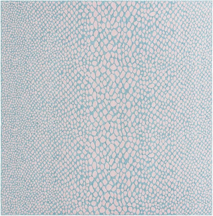 Unique Loom Jill Zarin Jill Zarin Outdoor Collection Area Rug - Cape Town (10' 8" Square, Pink and Aqua/Light Blue)