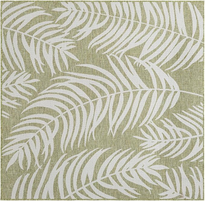 Unique Loom Outdoor Botanical Collection Area Rug - Palm (6' 1" Square Green/Ivory)