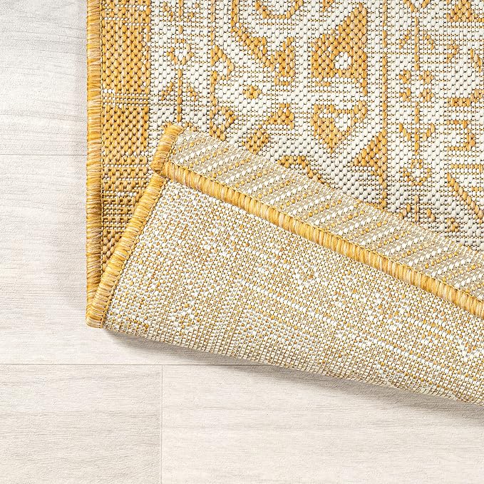 JONATHAN Y Medallion Weave Indoor Outdoor Square Area Rug 5X5 Yellow/Cream, Sinjuri Textured for Backyard, Patio, Porch, Easy-Cleaning, High Traffic, Pet-Friendly, Non-Shedding (SMB101I-5SQ)