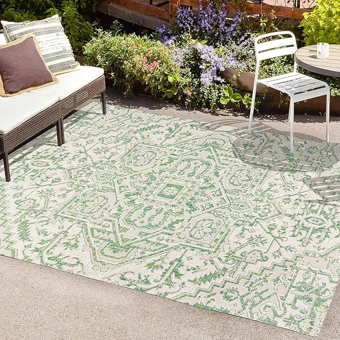JONATHAN Y Boho Medallion Indoor Outdoor Area Rug 8X10 Green/Cream, Estrella Textured Weave for Backyard, Patio, Porch, Easy-Cleaning, High Traffic, Pet-Friendly, Non-Shedding (SMB105G-8)