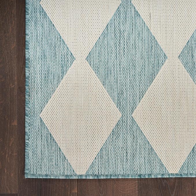 Nourison Home Positano Aqua 9' x 12' Area Rug - Easy Clean, Non Shedding, Bed Room, Living Room, Dining Room, Kitchen (9' x 12')