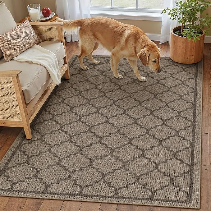 PureCozy 3x5 Geometric Figure Easy Jute Outdoor Patio Rug Washable Area Rugs for Living Room Entryway Indoor Outdoor Mat Farmhouse Neutral Non Slip Black Door Carpet for Backyard Bedroom