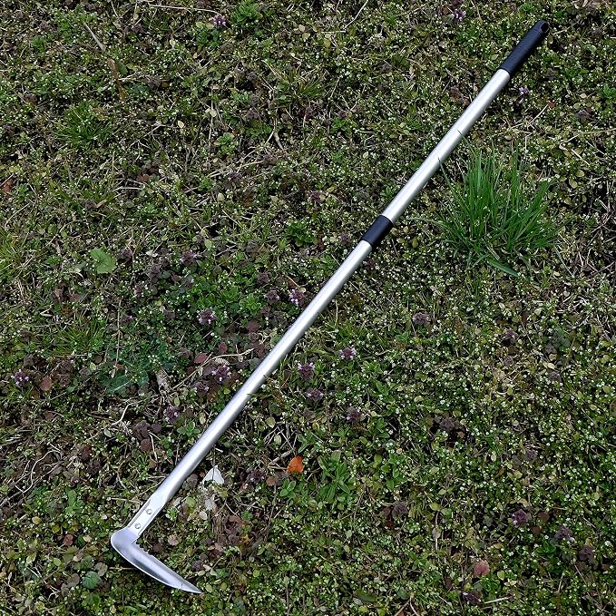 Weeding Sickle Long Handle Adjustable (26-1/2" to 42-3/4") Japanese Stainless Steel, Made in Japan, Telescoping Weeding Tool for Garden, Stand Up Weeder Sickle Hand Tool (Straight & Serrated Blade)