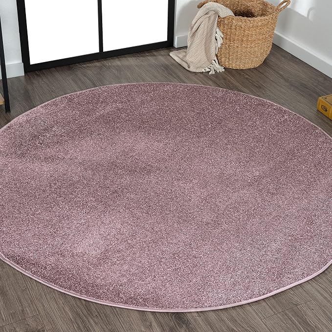 JONATHAN Y Haze Solid Low-Pile Light Purple 8' Round Indoor Area Rug, Coastal,Bohemian,Minimalist,Classic, Easy-Cleaning for Living Room,Bedroom,Kitchen,Pet Friendly,Non-Shedding (SEU100R-8R)