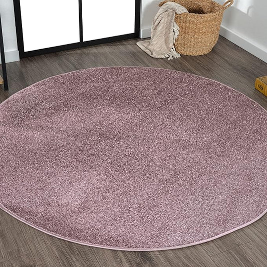 JONATHAN Y Haze Solid Low-Pile Light Purple 8' Round Indoor Area Rug, Coastal,Bohemian,Minimalist,Classic, Easy-Cleaning for Living Room,Bedroom,Kitchen,Pet Friendly,Non-Shedding (SEU100R-8R)