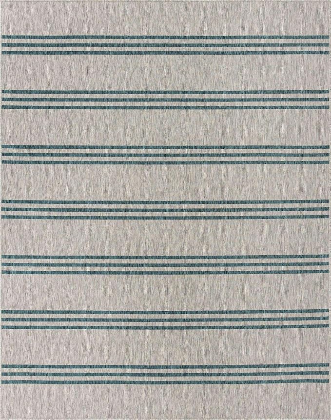 Unique Loom Outdoor Collection Area Rug - Anguilla (7' 10" x 10' Rectangle, Light Gray/ Teal)