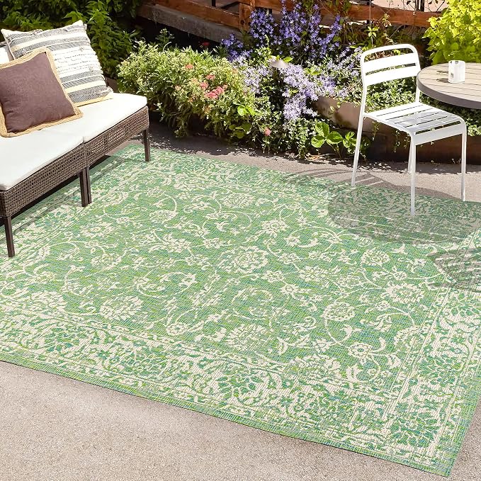 JONATHAN Y Weave Floral Indoor Outdoor Area Rug 9X12 Cream/Green, Tela Bohemian Textured for Backyard, Patio, Porch, Easy-Cleaning, High Traffic, Pet-Friendly, Non-Shedding (SMB100F-9)