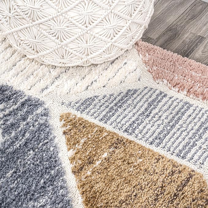JONATHAN Y Colorblock Carved High-Low Multi Runner Rug 2X8 ft, Aileen Geometric Scandi for Living Room, Bedroom, Kitchen, Office, Easy-Cleaning, High Traffic, Pet-Friendly, Non-Shedding SNT107A-28