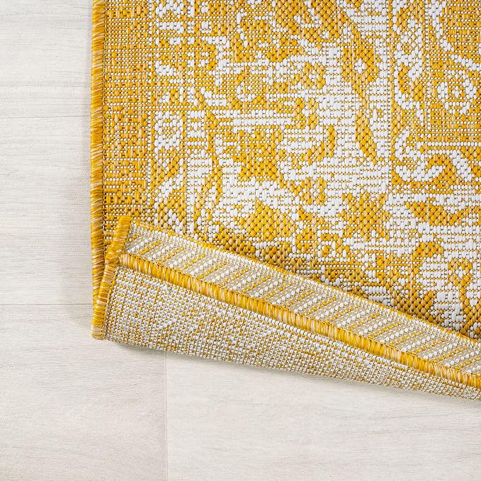 JONATHAN Y Weave Floral Indoor Outdoor Area Rug 8X10 Yellow/Cream, Tela Bohemian Textured for Backyard, Patio, Porch, Easy-Cleaning, High Traffic, Pet-Friendly, Non-Shedding (SMB100E-8)