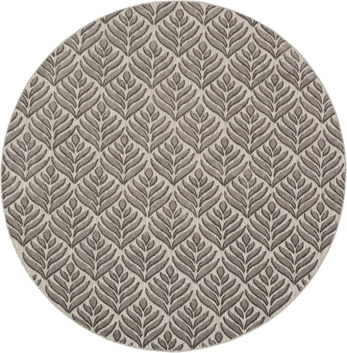 Nourison Home Aloha Charcoal 7'10" x Round Area Rug - Easy Clean, Non Shedding, Bed Room, Living Room, Dining Room, Kitchen (8' x Round)
