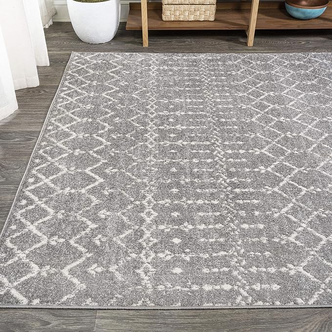 JONATHAN Y Boho Vintage Diamond Gray/Ivory Indoor Area Rug 8X10 ft, Moroccan Hype for Living Room, Bedroom, Kitchen, Office, Easy-Cleaning, High Traffic, Pet-Friendly, Non-Shedding (MOH101C-8)