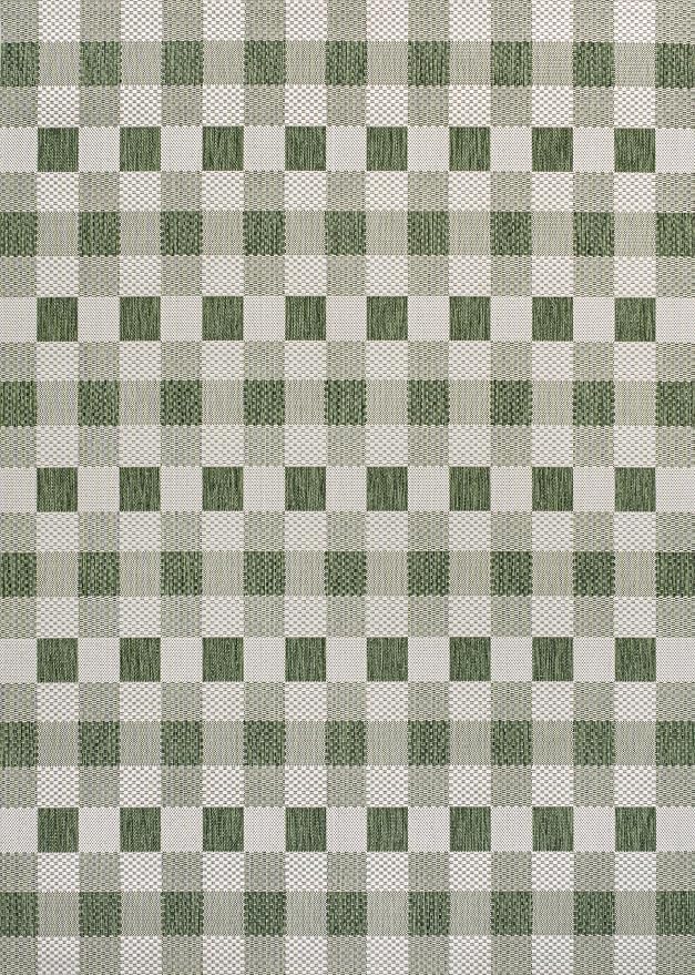JONATHAN Y Geometric Bold Gingham Indoor Outdoor Area Rug 4X6 Green/Cream, Darcy Traditional for Backyard, Patio, Porch, Easy-Cleaning, High Traffic, Pet-Friendly, Non-Shedding (TSN201E-4)
