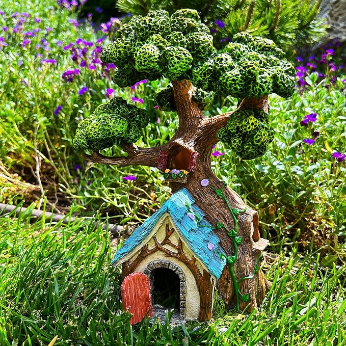 Mood Lab Fairy Garden Figurines - Tree House (8.5" H) - Miniature Decorative House - Outdoor & Indoor Garden Decor