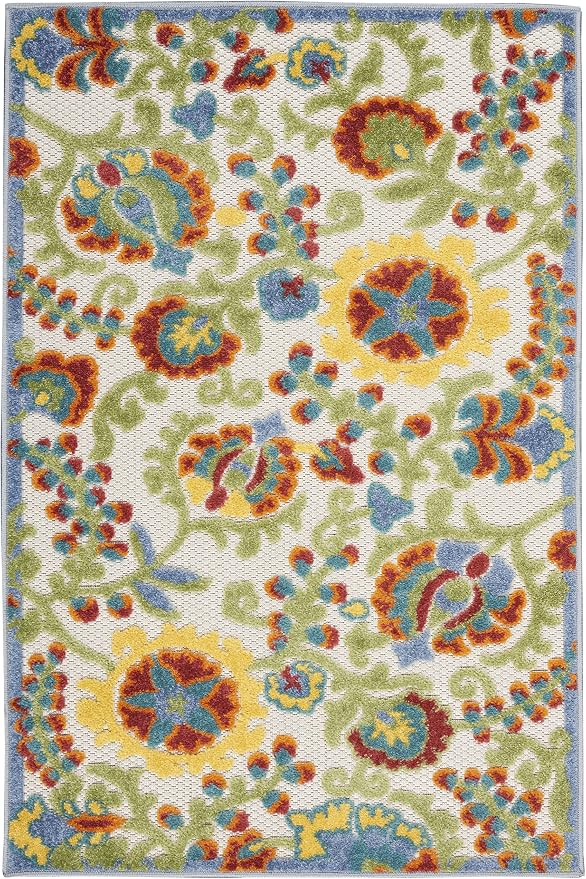 Nourison Home Aloha Ivory Multicolor 2'8" x 4' Area Rug - Easy Clean, Non Shedding, Bed Room, Living Room, Dining Room, Kitchen (3' x 4')