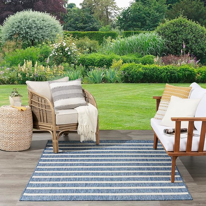 Nourison Home Positano Navy Ivory 5' x 7' Area Rug - Easy Clean, Non Shedding, Bed Room, Living Room, Dining Room, Kitchen (5' x 7')