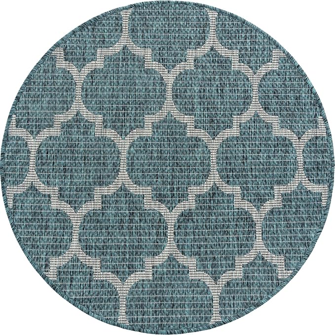 Unique Loom Outdoor Trellis Collection Area Rug (3' 3" Round, Teal/ Gray)