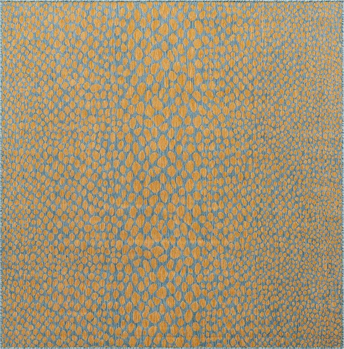 Unique Loom Jill Zarin Outdoor Collection Area Rug - Cape Town (7' 10'' Square, Yellow and Aqua/ Light Blue)