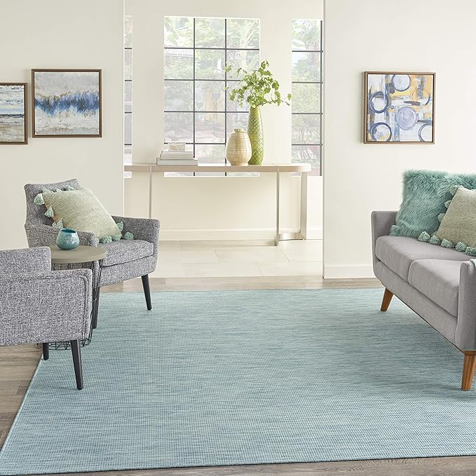 Nourison Home Positano Aqua 2'2" x 12' Area Rug - Easy Clean, Non Shedding, Bed Room, Living Room, Dining Room, Kitchen (12' Runner)