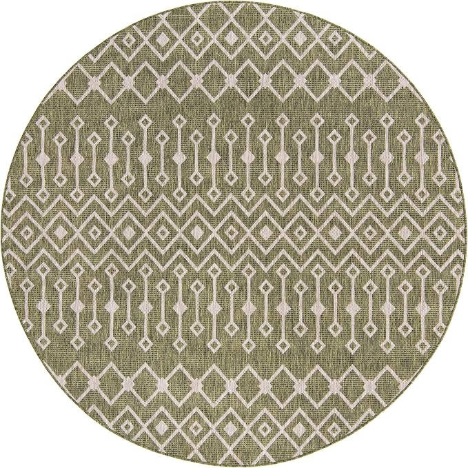 Unique Loom Outdoor Trellis Collection Area Rug - Tribal Trellis (7' 10" Round, Green/ Natural)