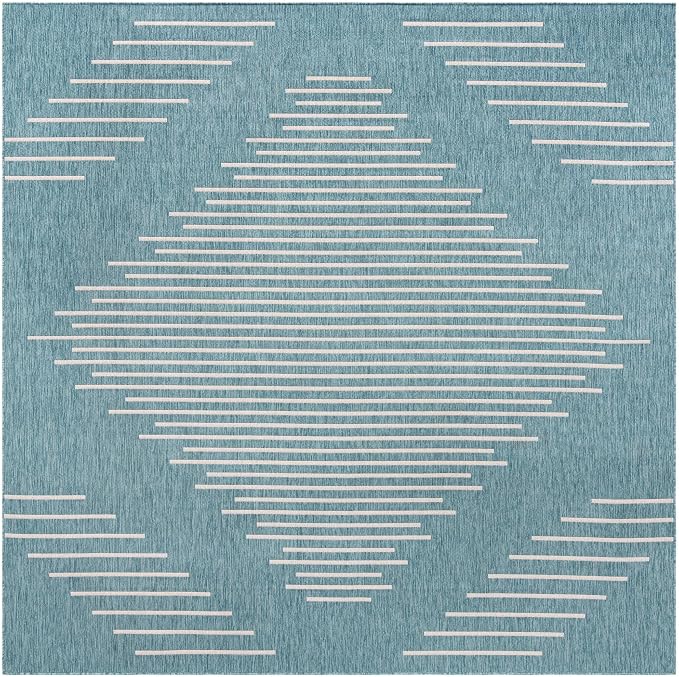 Unique Loom Outdoor Modern Collection Area Rug - Tambor (10' 8" Square, Light Aqua/ Ivory)