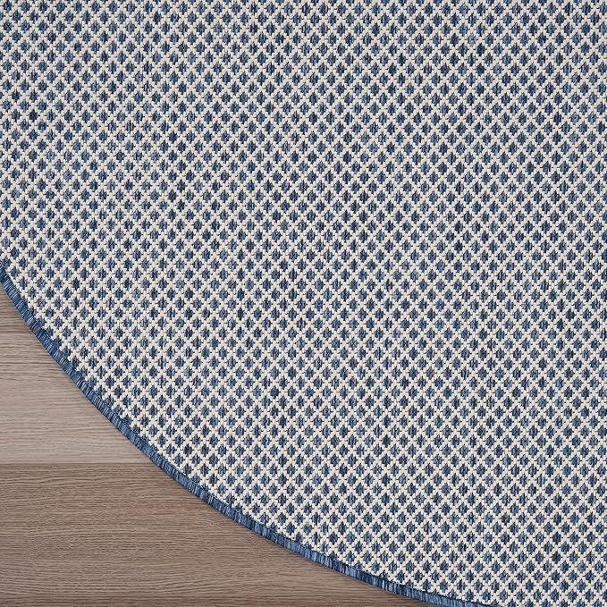 Nourison Home Courtyard Ivory Blue 4' x Round Area Rug - Easy Clean, Non Shedding, Bed Room, Living Room, Dining Room, Kitchen (4' x Round)