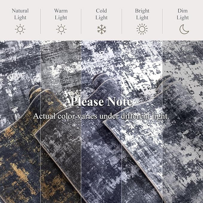 Sasttie 2x12 Runner Rug, Modern Abstract Hallway Carpet, Black & Grey | Machine Washable, Ultra-Soft Faux Wool, Low Pile, Non-Slip, Thin, for Entrance, Entryway, Kitchen & Laundry Room