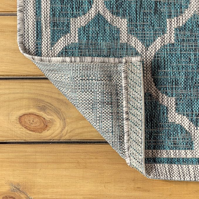 JONATHAN Y Moroccan Trellis Indoor Outdoor Square Area Rug 9X9 Teal/Gray, Trebol Textured Weave for Backyard, Patio, Porch, Easy-Cleaning, High Traffic, Pet-Friendly, Non-Shedding (SMB109E-9SQ)