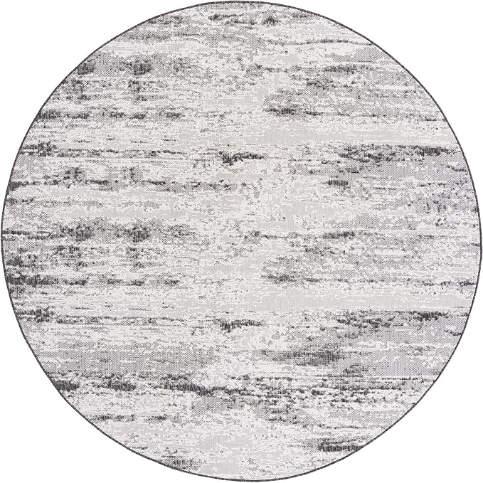 Unique Loom Outdoor Modern Collection Area Rug - Cartago (10' Round, Charcoal/ Ivory)