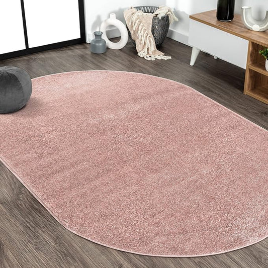 JONATHAN Y Haze Solid Low-Pile Pink 5x8 Oval Indoor Area Rug, Coastal,Bohemian,Minimalist,Classic, Easy-Cleaning for Living Room,Bedroom,Kitchen,Pet Friendly,Non-Shedding (SEU100P-5OV)