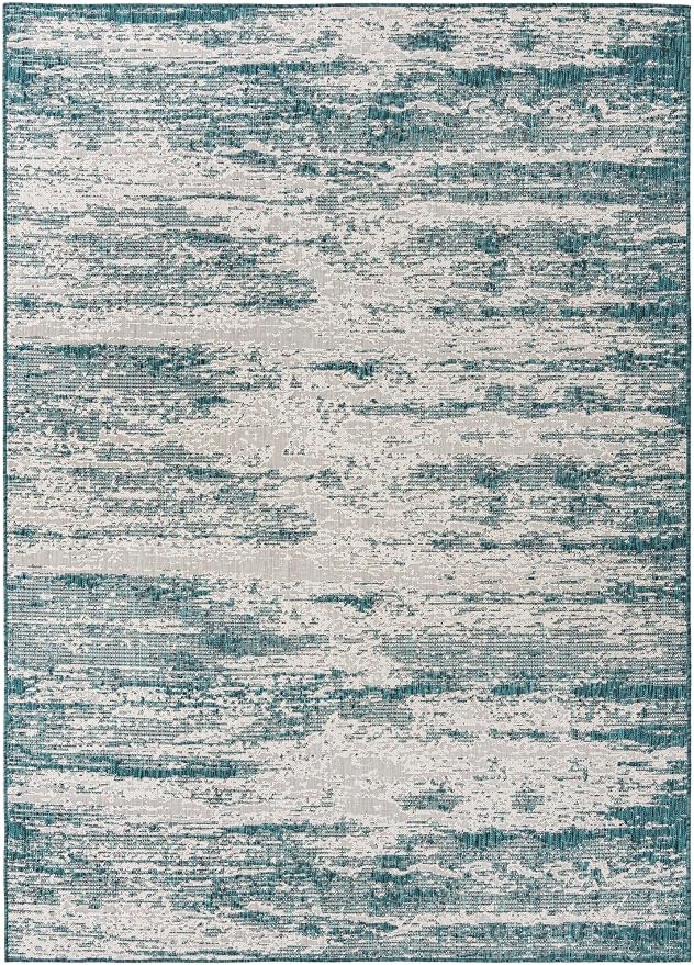 Unique Loom Outdoor Modern Collection Area Rug - Cartago (7' 10" x 11' Rectangle, Teal/ Ivory)