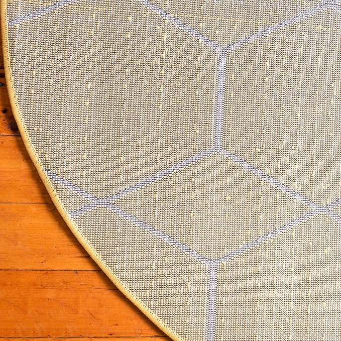 Unique Loom Trellis Frieze Collection Area Rug - Geometric (3' Round, Yellow/ Ivory)