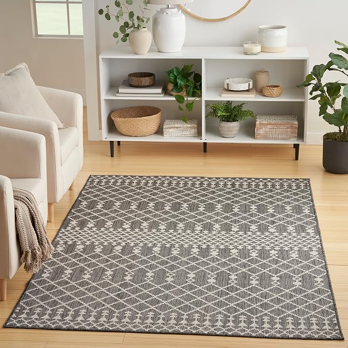 Nourison Home Positano Charcoal 5' x 7' Area Rug - Easy Clean, Non Shedding, Bed Room, Living Room, Dining Room, Kitchen (5' x 7')