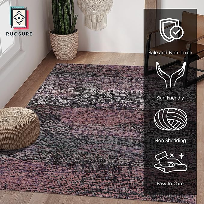 Washable Area Rug - 1/6 Thick - Stain & Water Resistant Non-Slip - Resistant Rug for Living Room, Bedroom, Nursery, Pet & Child Friendly, Vintage Charm Area Rugs (Burgundy, 9' x 12')