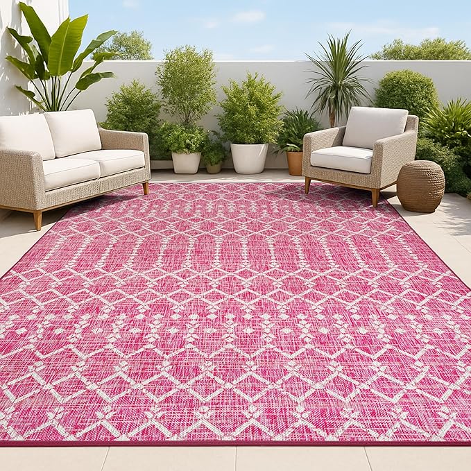 JONATHAN Y Moroccan Geometric Indoor Outdoor Area Rug 3X5 Fuchsia/Light Gray, Ourika Textured Weave for Backyard, Patio, Porch, Easy-Cleaning, High Traffic, Pet-Friendly, Non-Shedding (SMB108Q-3)