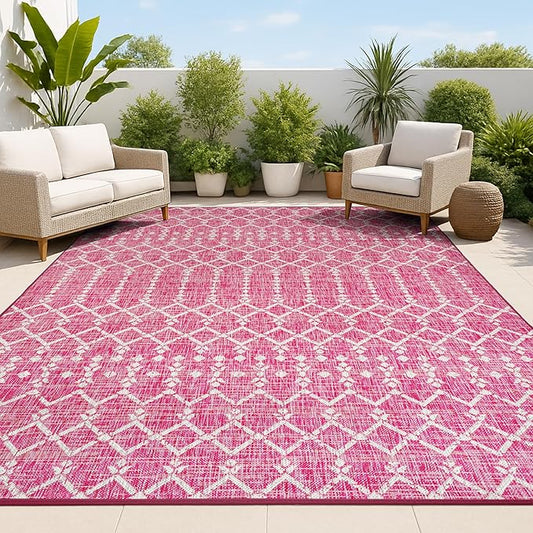 JONATHAN Y Moroccan Geometric Indoor Outdoor Area Rug 3X5 Fuchsia/Light Gray, Ourika Textured Weave for Backyard, Patio, Porch, Easy-Cleaning, High Traffic, Pet-Friendly, Non-Shedding (SMB108Q-3)