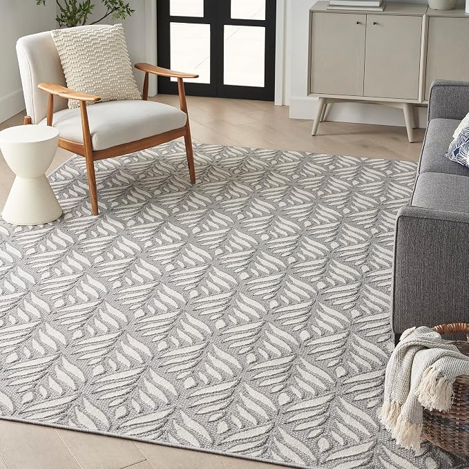 Nourison Home Aloha Grey 3'6" x 5'6" Area Rug - Easy Clean, Non Shedding, Bed Room, Living Room, Dining Room, Kitchen (4' x 6')