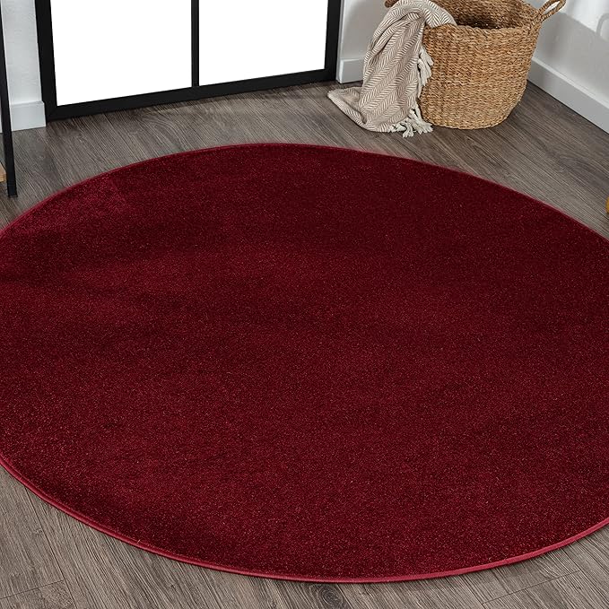 JONATHAN Y Haze Solid Low-Pile Dark Red 8' Round Indoor Area Rug, Coastal,Bohemian,Minimalist,Classic, Easy-Cleaning for Living Room,Bedroom,Kitchen,Pet Friendly,Non-Shedding (SEU100Q-8R)