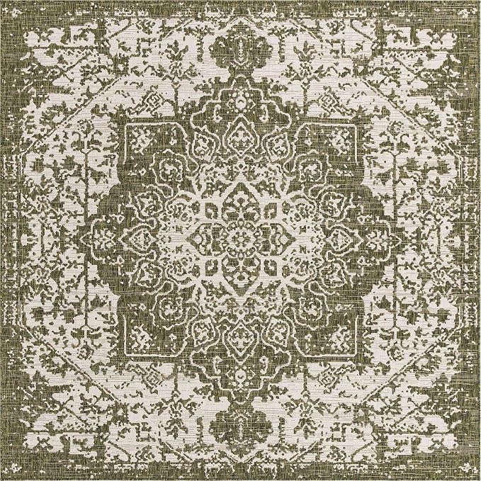 Unique Loom Outdoor Collection Area Rug - Dubai (7' 10" Square, Green/ Ivory)