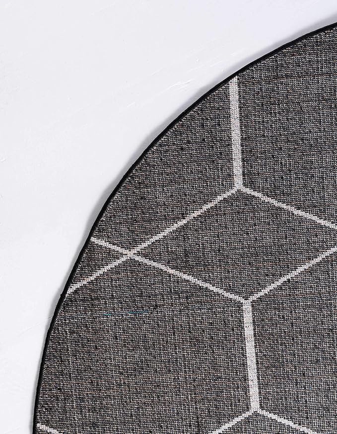 Unique Loom Trellis Frieze Collection Area Rug - Geometric (4' 1" Round, Black/ Ivory)