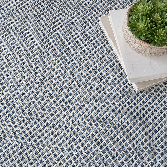 Nourison Home Courtyard Ivory Blue 6' x Square Area Rug - Easy Clean, Non Shedding, Bed Room, Living Room, Dining Room, Kitchen (6' x Square)