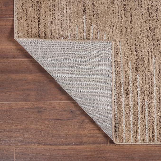 Rugshop Bohemian Stripe Stain Resistant High Traffic Area Rug Beige 5' x 7' | Rectangular, Size 5' x 7', Living Room, Bedroom, Dining Room, Home Office, Kitchen, Entryway, Hallway, Nursery, Kids Room