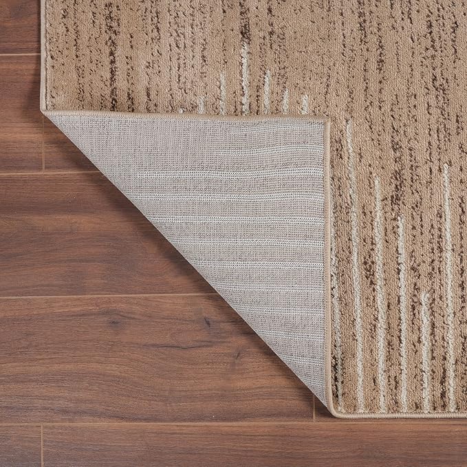 Rugshop Bohemian Stripe Stain Resistant Area Rug Beige 7'10" x 10' | High Traffic, Rectangular, Size 7'10" x 10', Living Room, Bedroom, Dining Room, Large Areas, Kitchen, Basement,Open Spaces