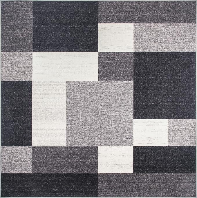 Rugshop Modern Boxes Non-Slip Living Room Square Rug Gray 6'6" x 6'6" | Square, Size 6'6" x 6'6", Bedroom, Dining Room, Home Office, Kitchen, Entryway, Hallway, Nursery, Kids Room, Guest Room