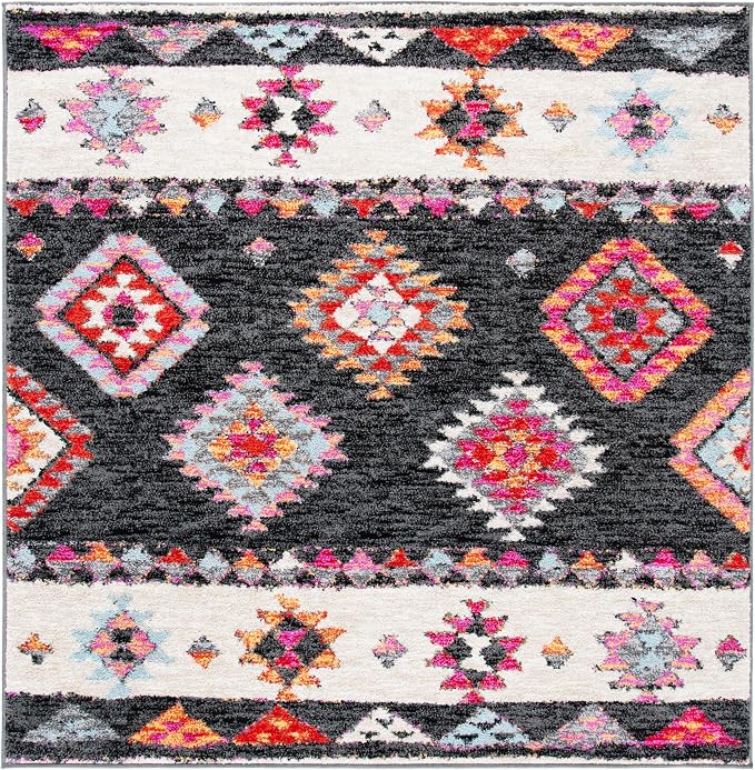 SAFAVIEH Adirondack Collection Area Rug - 6' Square, Black & Red, Boho Tribal Design, Non-Shedding & Easy Care, Ideal for High Traffic Areas in Living Room, Bedroom (ADR245Z)
