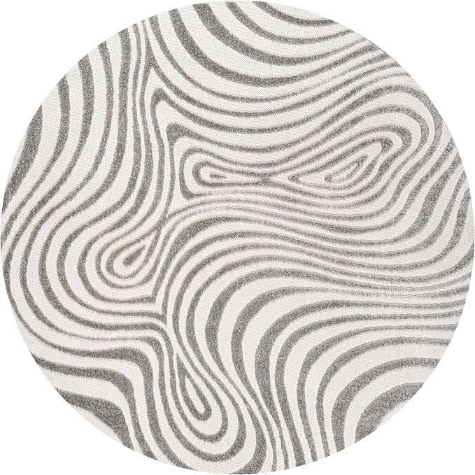 JONATHAN Y Maribo High-Low Abstract Striped Gray/Ivory 8' Round Indoor/Outdoor Area Rug, Pet Friendly, Non-Shedding, Stain Resistant, Easy-Cleaning for Backyard, Patio, Porch (SCN103B-8R)