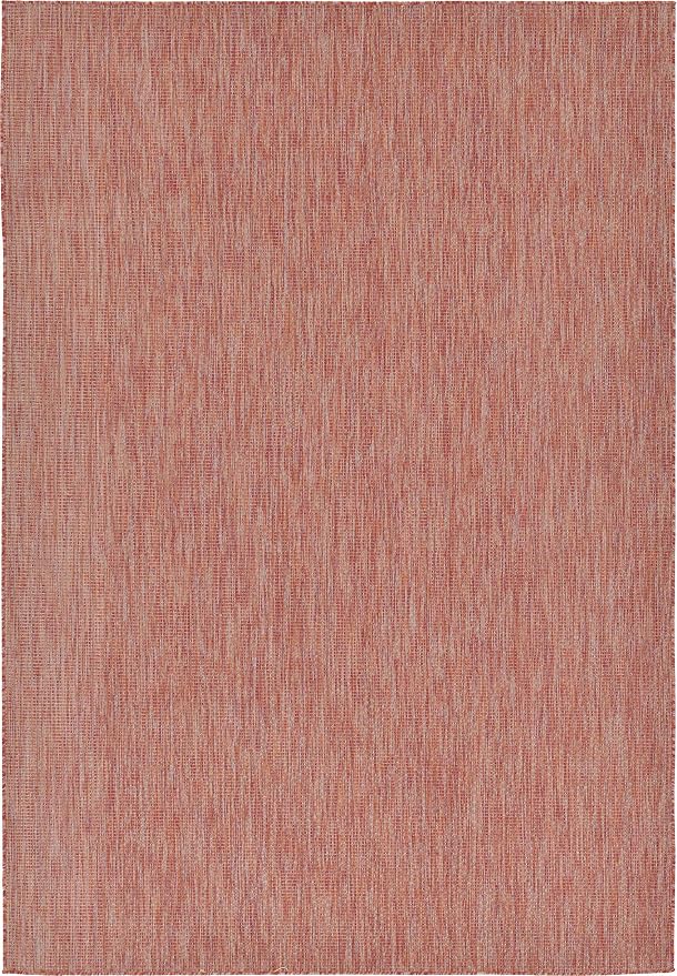 Unique Loom Collection Casual Transitional Solid Heathered Indoor/Outdoor Flatweave Area Rug (7' 1" x 10' Rectangle, Rust Red/Beige)